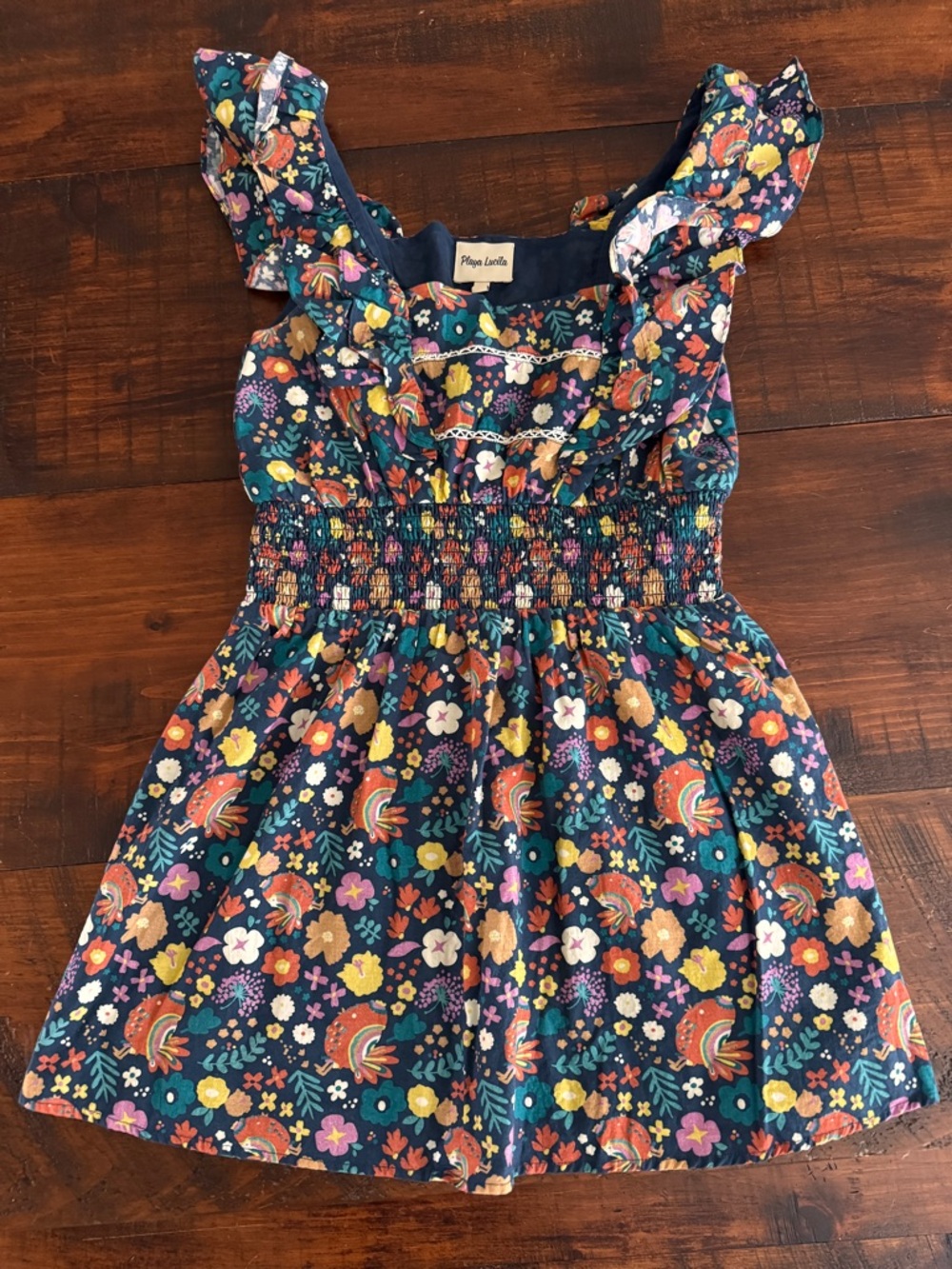 Playa Lucila Ruffled Floral Smocked Mini Dress Size Medium